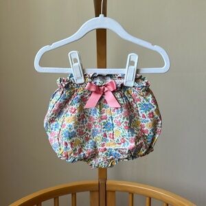 Trotters London Liberty fabric bloomers/shorts with pink bow, size 24m